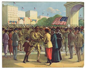 (MILITARY--WORLD WAR ONE.) Group of 4 patriotic posters produced for returning Black troops.